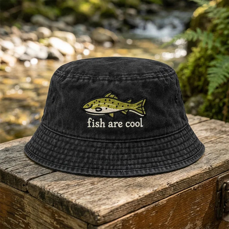 Fish Are Cool Fishing Embroidered Bucket Hat