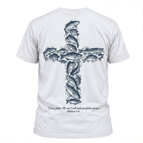 Personalized Matthew 4:19 Fishers of Men Christian Fishing T-Shirt