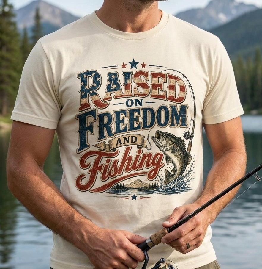 Raised on Freedom and Fishing Bass Fishing T-Shirt