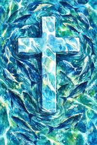 Personalized Savior Cross Ocean Fish Christian Rug