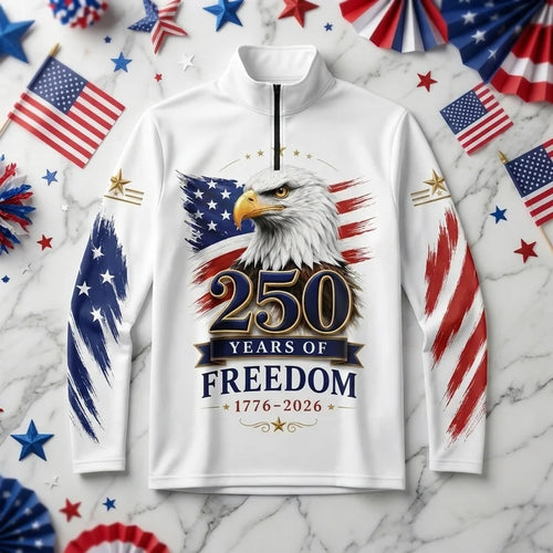 250 Years of Freedom American Eagle Zip Long Sleeve Shirt