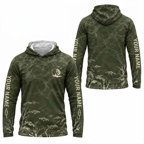 Personalized Underwater Fishing Water Ripple Hooded Long Sleeve Shirt