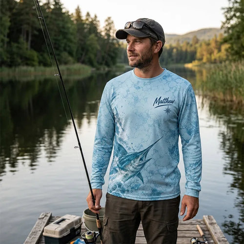 3D Fishing Deep Sea Marlin Ocean Design Long Sleeve Shirt