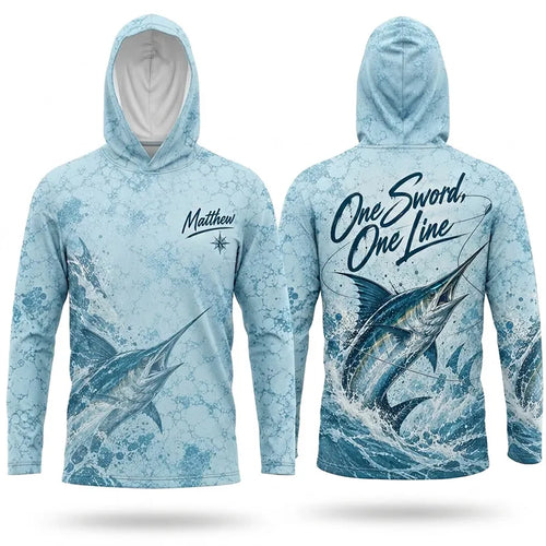 3D Fishing Deep Sea Marlin Ocean Design Long Sleeve Hooded Shirt