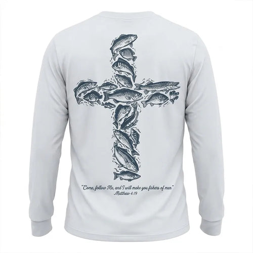 Personalized Matthew 4:19 Fishers of Men Christian Fishing Long Sleeve Shirt