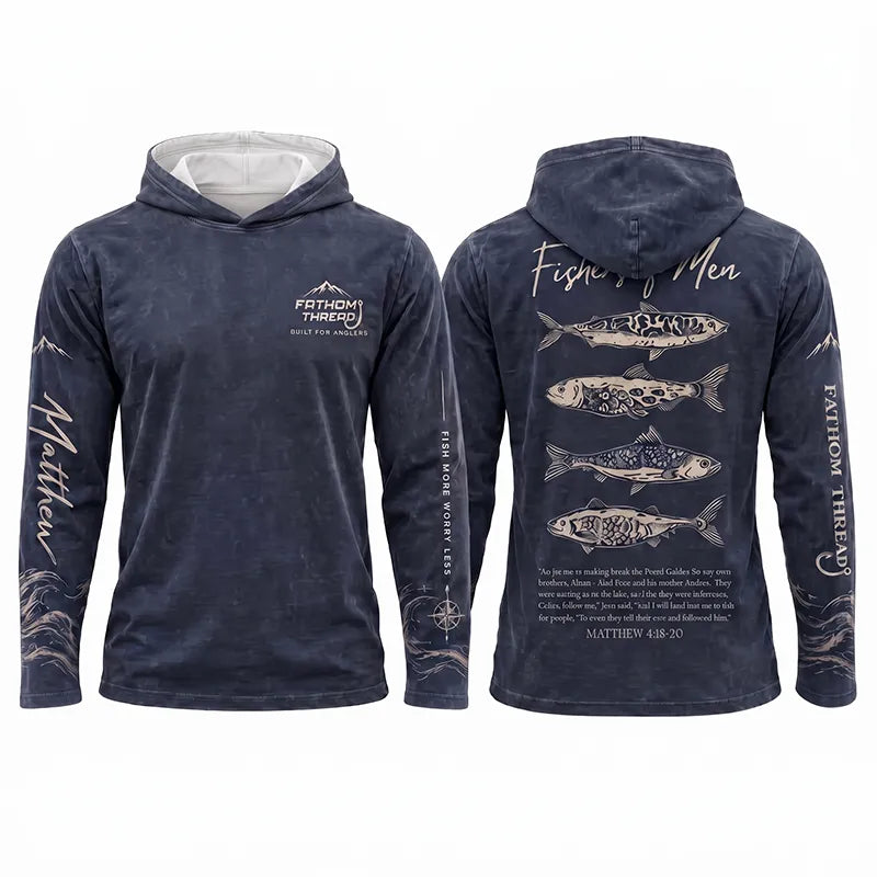 Personalized Fathom Threads Fishers of Men Christian Fishing Hooded Long Sleeve Shirt