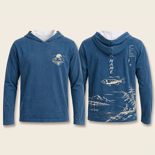 Personalized Vintage Bass Fishing Graphic Hooded Long Sleeve Shirt