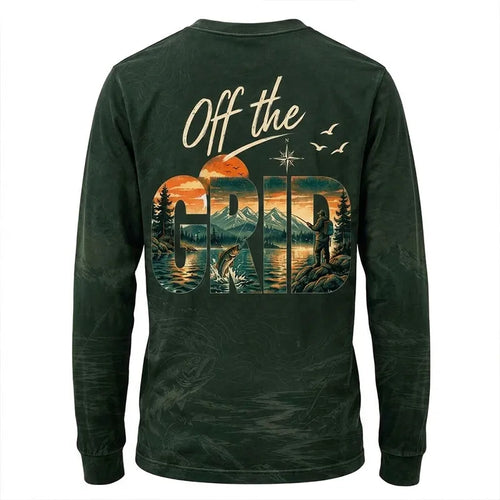 Personalized Off the Grid Fishing Topographic Map Long Sleeve Shirt