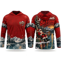 I'd Rather Be Fishing Santa Christmas Hooded Long Sleeve Shirt