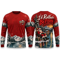 I'd Rather Be Fishing Santa Christmas Long Sleeve Shirt