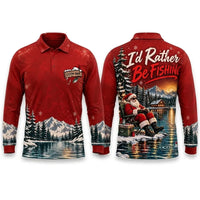 I'd Rather Be Fishing Santa Christmas Polo Long Sleeve Shirt