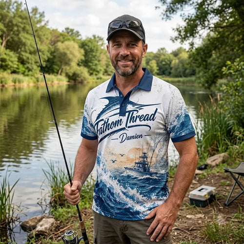 Fathom Thread Marlin Saltwater Adventure Polo Shirt