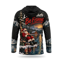I'd Rather Be Fishing Santa Christmas Hooded Long Sleeve Shirt