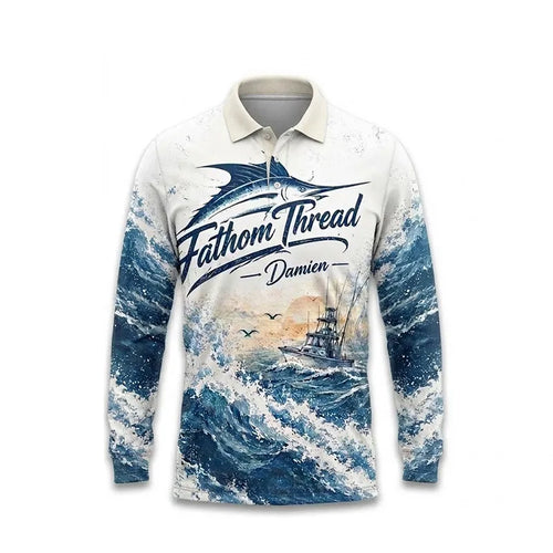 Fathom Thread Marlin Saltwater Adventure Polo Long Sleeve Shirt