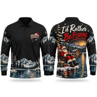 I'd Rather Be Fishing Santa Christmas Polo Long Sleeve Shirt