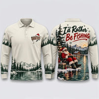 I'd Rather Be Fishing Santa Christmas Polo Long Sleeve Shirt