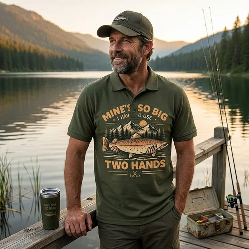 Mines So Big I Have To Use Two Hands Vintage Fishing Polo Shirt
