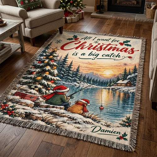 Personalized Christmas Fishing Big Catch Tassels Blanket