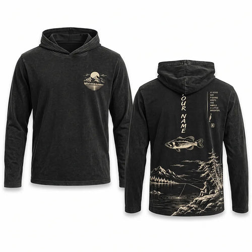 Personalized Vintage Bass Fishing Graphic Hooded Long Sleeve Shirt