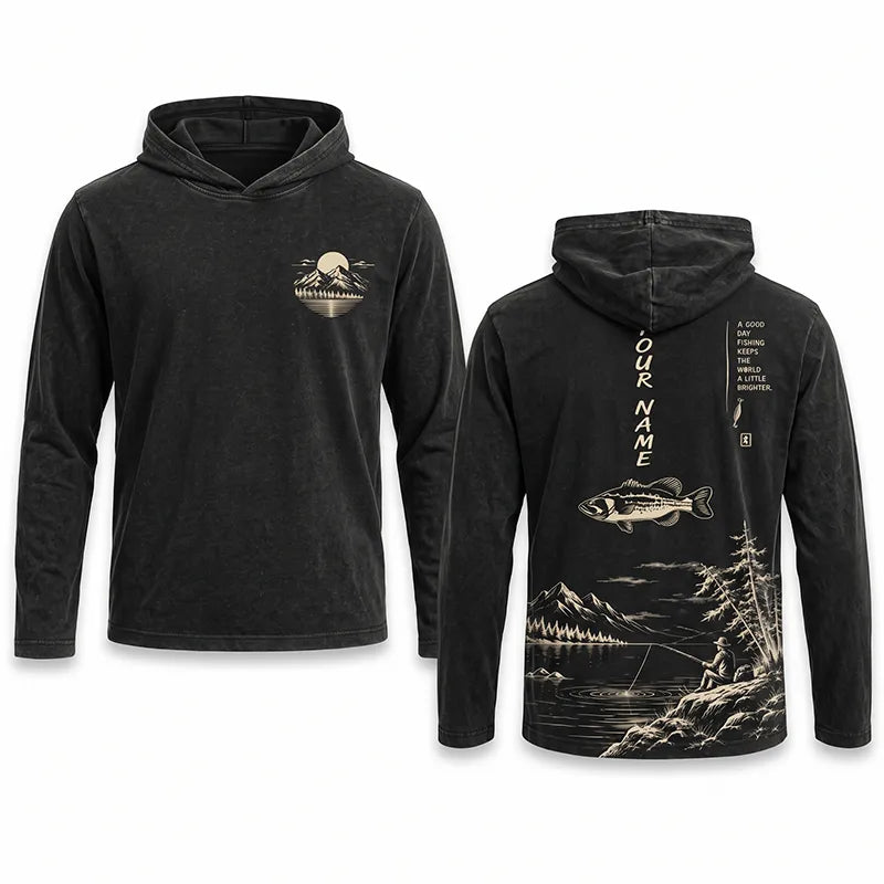 Personalized Vintage Bass Fishing Graphic Hooded Long Sleeve Shirt