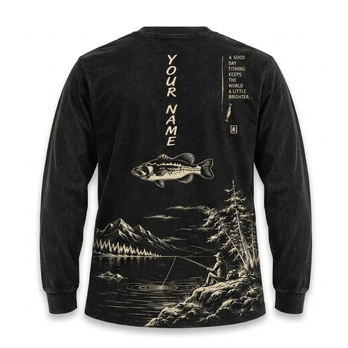 Personalized Vintage Bass Fishing Graphic Long Sleeve Shirt