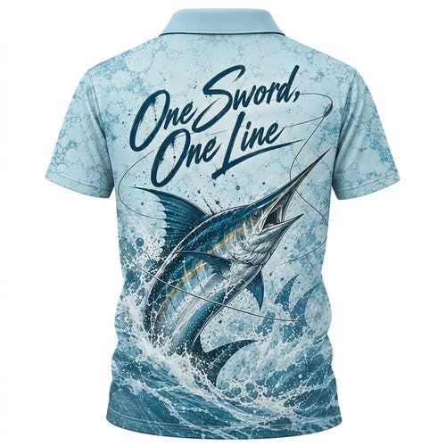 3D Fishing Deep Sea Marlin Ocean Design Polo Shirt