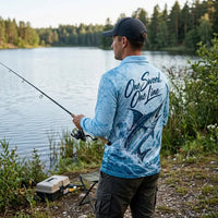 3D Fishing Deep Sea Marlin Ocean Design Long Sleeve Polo Shirt