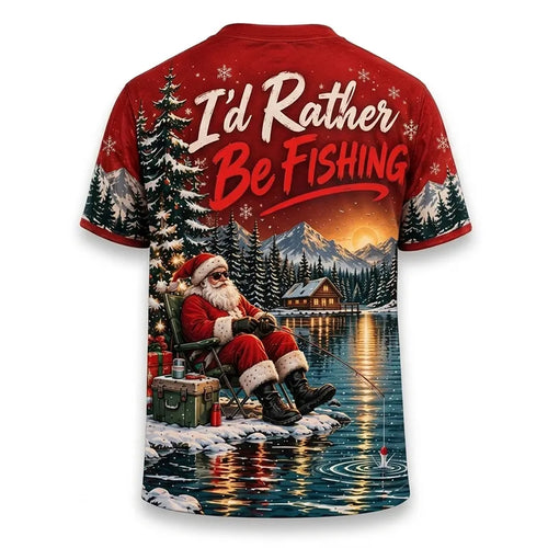 I'd Rather Be Fishing Santa Christmas T-Shirt