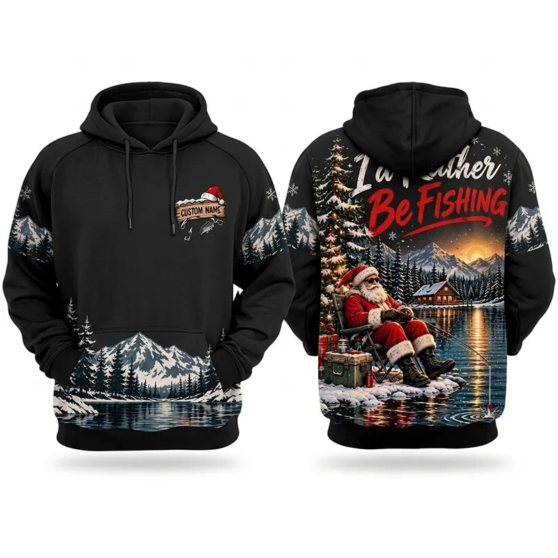 I'd Rather Be Fishing Santa Christmas 3D Hoodie