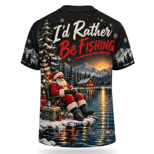 I'd Rather Be Fishing Santa Christmas T-Shirt