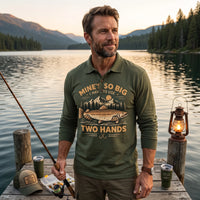 Mines So Big I Have To Use Two Hands Vintage Fishing Long Sleeve Polo Shirt