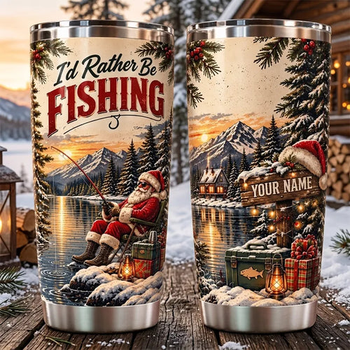 Personalized I'd Rather Be Fishing Christmas 20oz Tumbler
