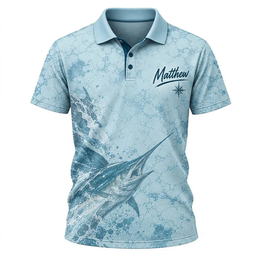 3D Fishing Deep Sea Marlin Ocean Design Polo Shirt