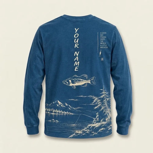 Personalized Vintage Bass Fishing Graphic Long Sleeve Shirt