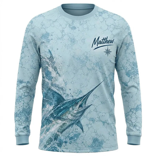 3D Fishing Deep Sea Marlin Ocean Design Long Sleeve Shirt