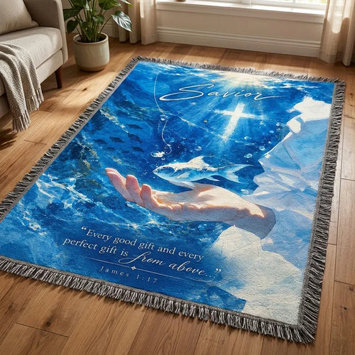 Savior James 1:17 Christian Ocean Faith Tassels Blanket