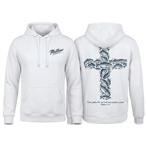 Personalized Matthew 4:19 Fishers of Men Christian Fishing Hoodie
