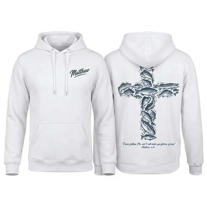 Personalized Matthew 4:19 Fishers of Men Christian Fishing Hoodie