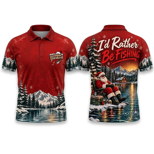 I'd Rather Be Fishing Santa Christmas Polo Shirt