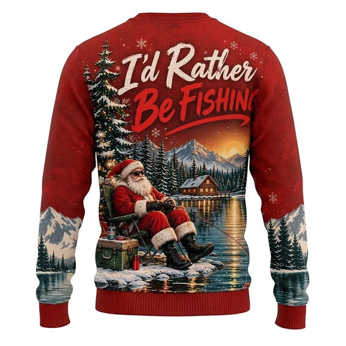 I'd Rather Be Fishing Santa Christmas Sweater