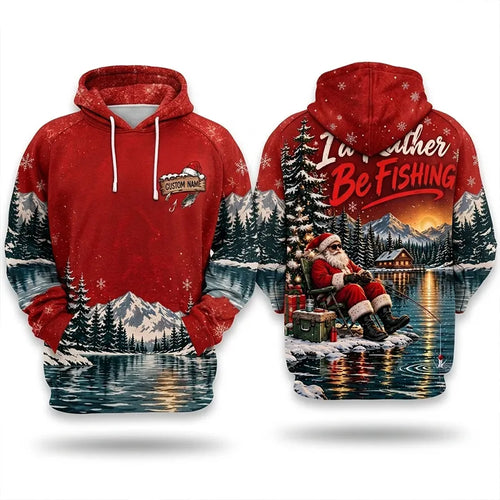 I'd Rather Be Fishing Santa Christmas 3D Hoodie