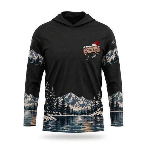 I'd Rather Be Fishing Santa Christmas Hooded Long Sleeve Shirt