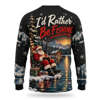 I'd Rather Be Fishing Santa Christmas Long Sleeve Shirt
