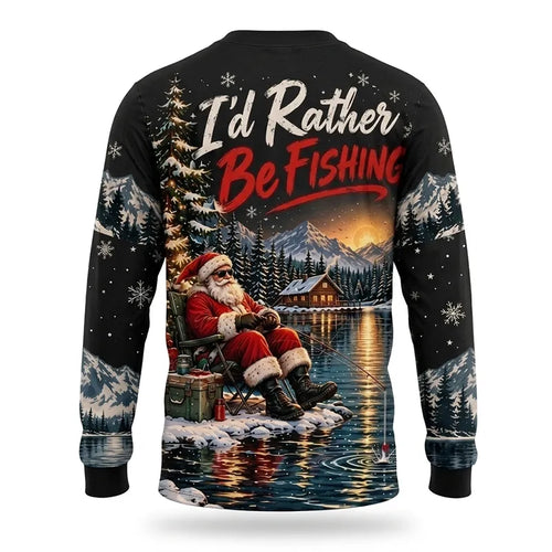 I'd Rather Be Fishing Santa Christmas Long Sleeve Shirt