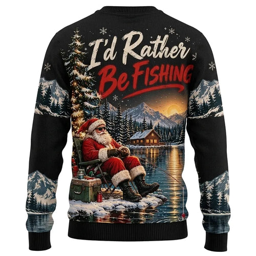 I'd Rather Be Fishing Santa Christmas Sweater