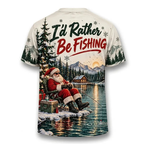 I'd Rather Be Fishing Santa Christmas T-Shirt