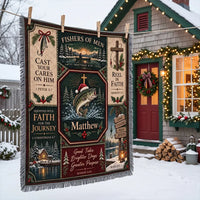 Gone Fishing with Jesus Personalized Christmas Fishing Tassels Blanket