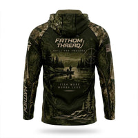 Fathom Thread Fish More Worry Less Fishing Hooded Long Sleeve Shirt