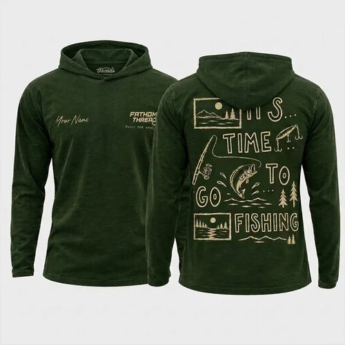 Personalized It's Time To Go Fishing Fathom Thread Hooded Long Sleeve Shirt