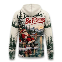 I'd Rather Be Fishing Santa Christmas Hooded Long Sleeve Shirt